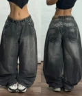 Streetwear New Vintage Letter Printing Washed Baggy Jeans Women Y2K Harajuku Hip Hop Popular Gothic High Waist Wide Leg Pants